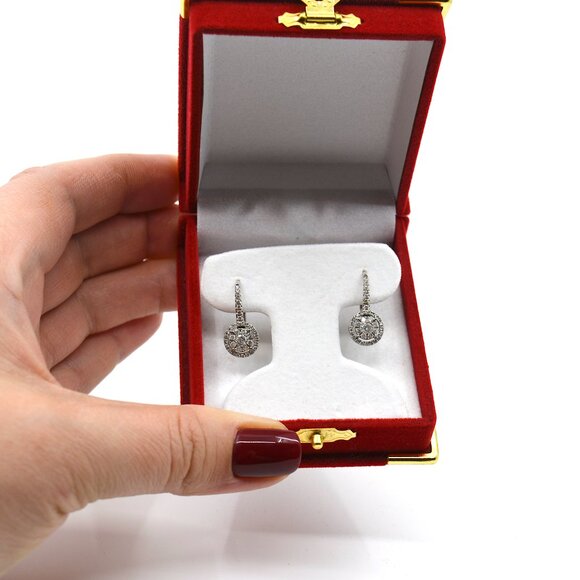 Diamond Halo Cluster Drop Earrings (3/4 ct. t.w.) in 14k White Gold - Picture 3 of 7